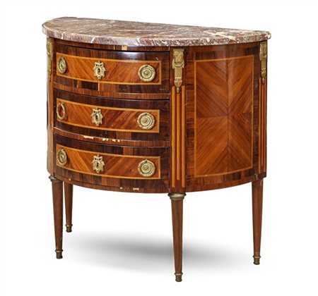 ComÃ² a demi-lune in stile Luigi XVI impiallacciato e filettato in legni vari, f
