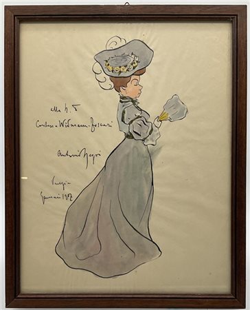 Antonio Negri "Contessa Widmann Foscari alle h. 15" Venezia, 1907
china e acquer