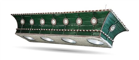 Lampada da biliardo a quattro luci in metallo rivestito a fili di perline e can