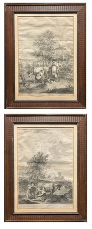 Coppia di acqueforti di Giuseppe Wagner da Francesco Zuccarelli raffiguranti "S