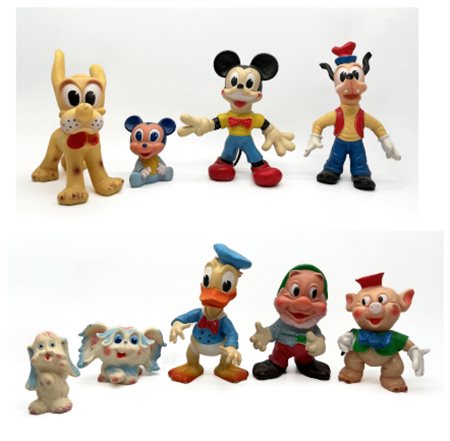 Walt Disney 
Gruppo di nove diversi pupazzi in gomma. Produzione Ledraplastic,