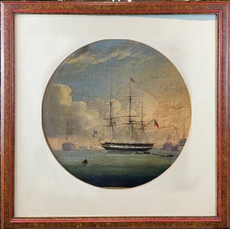 Scuola del secolo XIX

"Veliero" 
olio su tela (cm d. 43) 
in cornice (difetti)