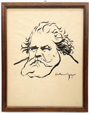 Antonio Negri "Giosuè Carducci" 
china su carta (cm 29x23)
firmata in basso a de