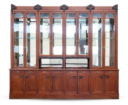 Mobile da farmacia con fondo a specchio a otto cassetti e otto ante, parte supe