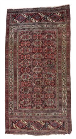 Tappeto Boukhara Tekkè, Turkestan occidentale, secolo XX. Decoro con tre file d