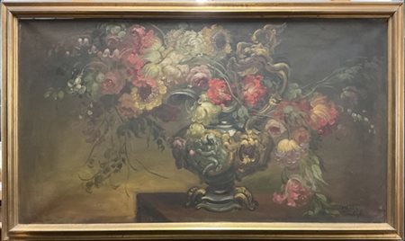 Mattia Traverso "Composizione con fiori" 
olio su tela (cm 70x125)
firmato in ba