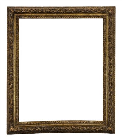 Cornice a doppio ordine in legno intagliato e dorato con fascia centrale decora