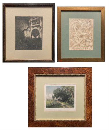 Lotto composto da un'acquaforte raffigurante "Studioso", una stampa colorata ra