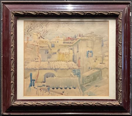 Arcangelo Salvarani (Attribuito)

"Scorcio di paese" 
acquerelli su carta (cm 45