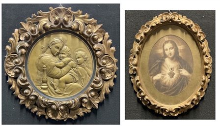 Lotto composto da un rilievo tondo in metallo raffigurante la "Madonna della Se