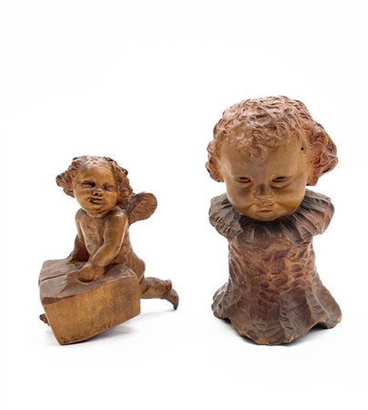 Franz Zelezny, Austria 1866-1932. Putti, due sculture in legno di cui una firma