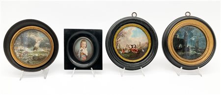 Arte del secolo XIX-XX. Lotto composto da quattro miniature su supporti diversi