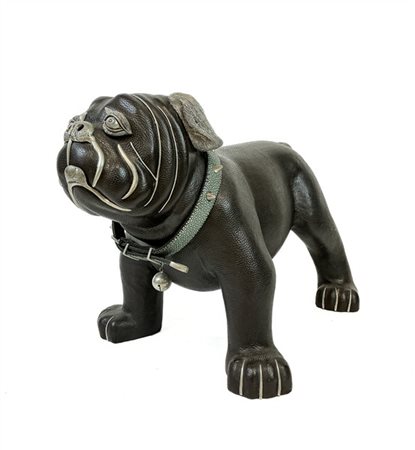 Lotus Arts de Vivre, USA. Figura di cane Bulldog rivestito in pelle testa di mo