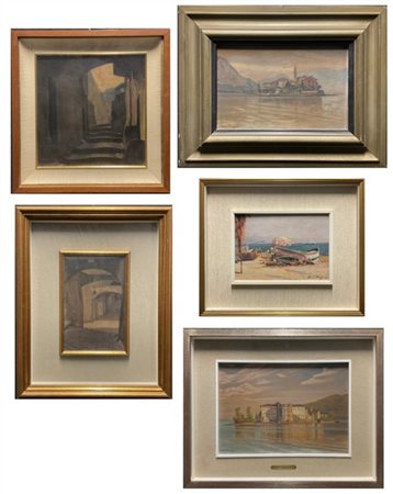 Mario Broggi Lotto composto da cinque dipinti ad olio su diversi supporti, di di