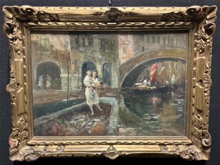 GUIDO ANTONIO MANTOVANI "La moglie del pescatore" 
olio su cartone (cm 35x50)
fi