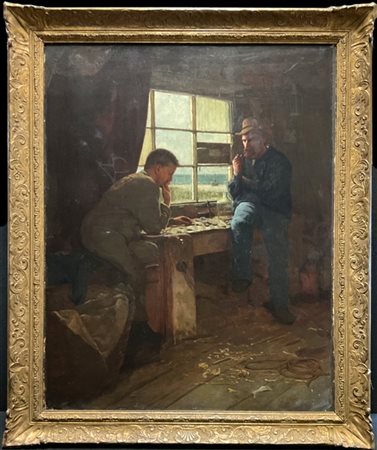 Scuola inglese del secolo XIX

"Nella bottega del falegname" 
olio su tela (cm