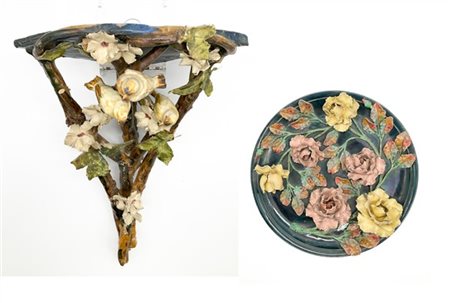 Lotto composto da una mensola angolare (cm 29x40x22) e un piatto da parete in c