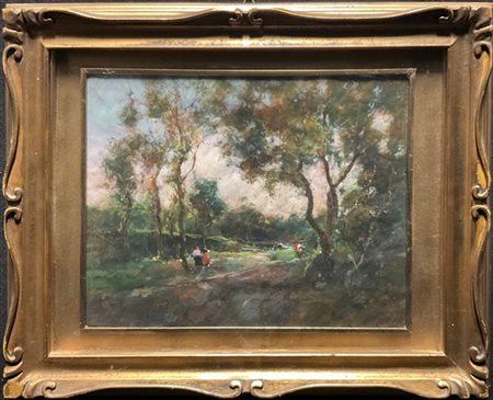 Giuseppe Casciaro "Paesaggio con figure" 
1932 tecnica mista su carta applicata