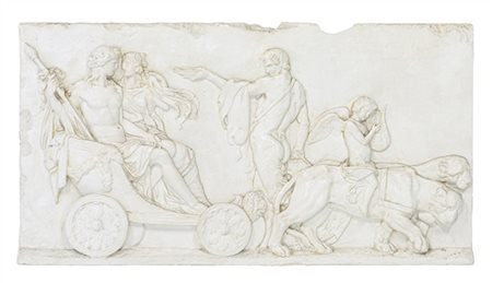 Fregio in stucco verniciato raffigurante Il Trionfo di Bacco e Arianna (cm 57x1