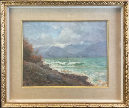 Giovanni Cappa Legora "Lago burrascoso dopo il temporale" 
olio su compensato (c