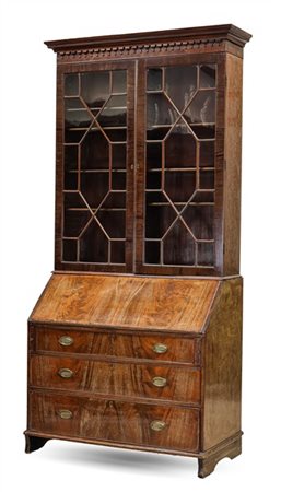 Trumeau in mogano e piuma di mogano, parte superiore a due ante con vetri riqua