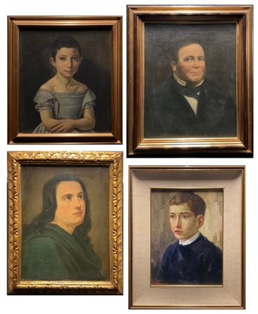 Scuola del secolo XIX e XX, Lotto composto da quattro ritrattioli su tela (cm m