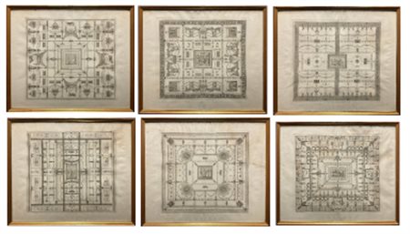 MARCO CARLONI Gruppo di sei incisioni raffiguranti "Soffitti di Palazzo Bernini