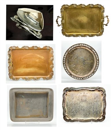 Cartone contenente numerosi vassoi di grandi dimensioni in metallo e metallo ar