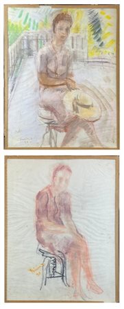 Donato Frisia "Lotto composto da due tecniche miste su carta raffiguranti "Donne