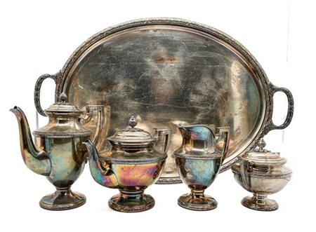 Fratelli Broggi, Milano, prima metà secolo XX. Servizio da tè e caffè in metall