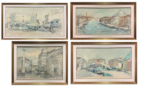 Bruno De Cerce Lotto composto da quattro dipinti ad olio su tela raffiguranti pa