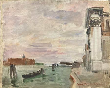 Donato Frisia "Scorcio veneziano" 1952
olio su tela applicata a compensato (cm 4