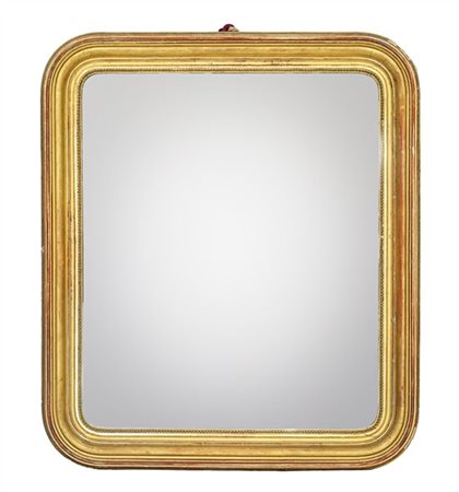 Specchiera con cornice a vassoio in legno dorato con profili perlinati. Secolo