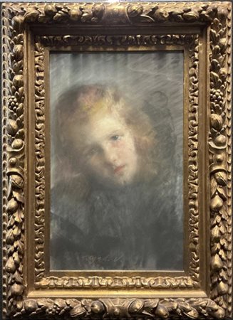 Arnaldo Ferraguti "Ritratto di fanciulla" pastelli colorati su carta (cm 45x27)