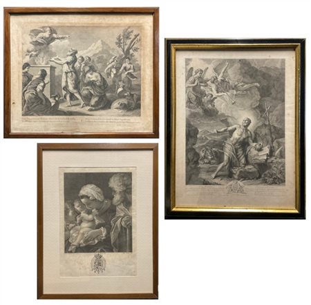 Lotto composto da un bulino e due acqueforti a soggetto religioso di autori e m