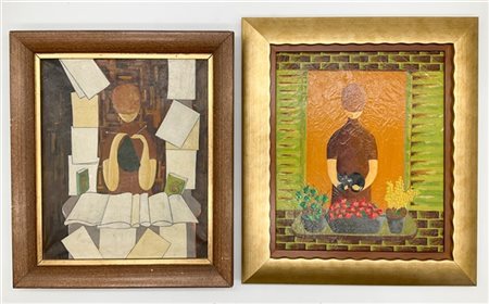 Dubois "Alla finestra" 1964 e "Giornalaia" 1963, due oli su tela (cm 30x25) fir