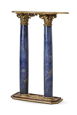 Piccola console realizzata con coppia di antiche colonne in legno intagliato, d