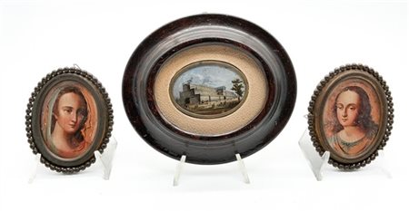 Arte del secolo XIX. Lotto composto da tre miniature su tavola e vetro di cui d