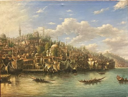 Ignoto del secolo XX, da Eugène Flandin

"Veduta del Bosforo" 
olio su tela (cm