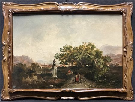 Scuola lombarda del secolo XIX

"Paesaggio con figure" 
olio su tela (cm 54x80)