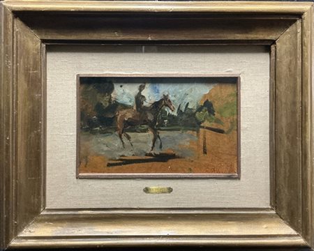 Rinaldo Agazzi "Uomo a cavallo" 
olio su cartone (cm 18,5x29)
firmato in basso a