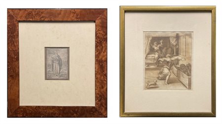 Lotto composto da due incisioni raffiguranti "Isacco (?)" e "Scena biblica", di