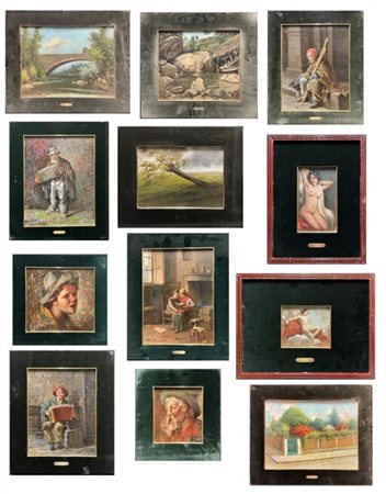 Nazzareno Sidoli Lotto composto da dodici dipinti ad olio di diversi soggetti e