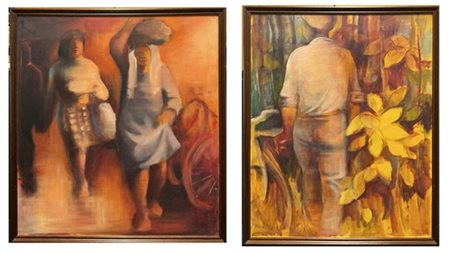 Giovanni De Maria Due dipinti ad olio su tela di soggetto e misure diverse (cm 1