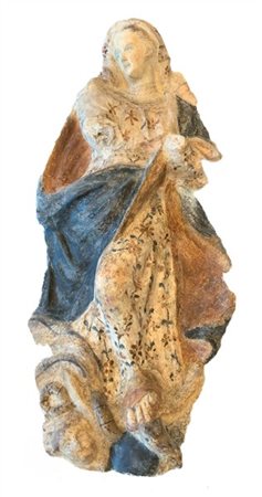 Rilievo in cartapesta dipinta raffigurante la Vergine Immacolata. Secolo XIX (c