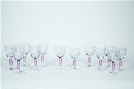Villeroy & Boch, New Cottage Rose. Set di sei calici da vino e sei calici d'acqua con stelo costolonato color ametista