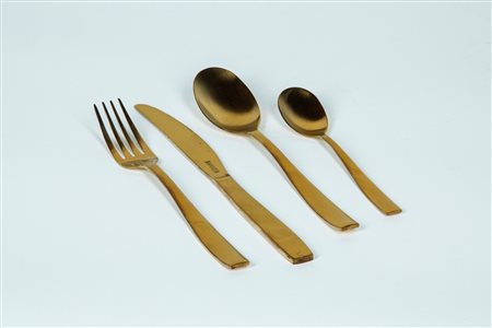 SELETTI - Servizio di posate da 18 composto da forchette, coltelli, cucchiai e cucchiaini in acciaio dorato