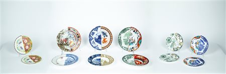 CTRLZAK Art & Design Studio × Seletti — Hybrid design. Set composto da 3 fondine, 3 piatti fondi, 6 piattini da frutta o insalata  in porcellana bianca decorata in policromia e con dorature a motivo asiatico europeo. New Bone China.