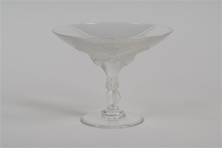 Lalique France Alzata in cristallo con stelo a quattro pavoni