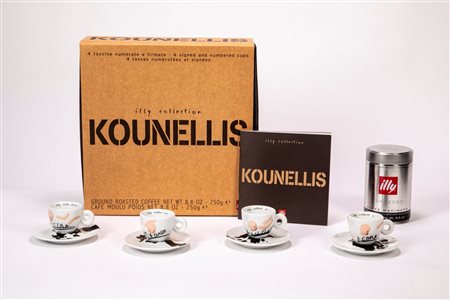 Jannis Kounellis (Pireo 1936 - Roma 2017)  - Set di quattro tazzine da espresso, edizione Illycaffè “Illy Collection”, numerate e firmate., Italy, IPA, 2005